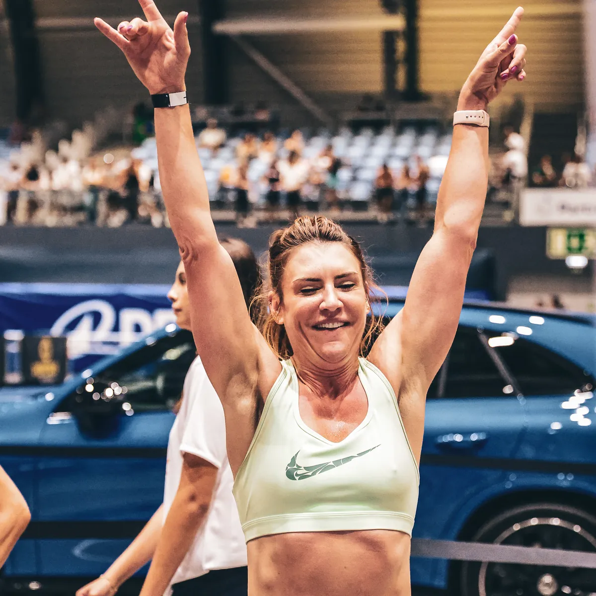 Arms up after the race